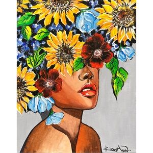 Bold Floral Portrait Canvas Print - Sunflower & Red Blossom Artwork